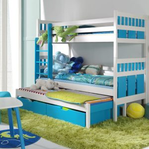 Poschoďová postel s úložným prostorem pro 3 děti MAX, masiv borovice