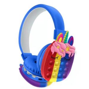 Oxe Bluetooth bezdrátová dětská sluchátka Pop It, jednorožec, modrá