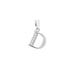 Zlatý přívěsek D se zirkony white