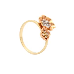 Zlatý prsten FLEURS se zirkóny