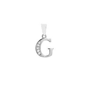 Zlatý přívěsek G se zirkony white