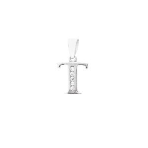 Zlatý přívěsek T se zirkony white