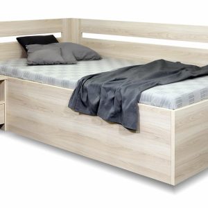 Rohová postel Richardo 90×200 s úložným prostorem a roštem, levá