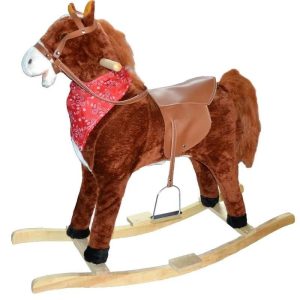 Hudební, interaktivní plyšové houpací zvířátko, houpací houpačka s opěrkou nohou, tmavě hnědá, velká