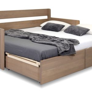 Rozkládací postel s úložným prostorem FUEGO – s čely, masiv buk