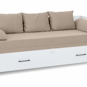 Rozkládací postel s matracemi a polštáři TETRIS, bílá lesk/béžová