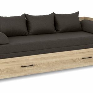 Rozkládací postel s matracemi a polštáři TETRIS, dub sonoma/šedá