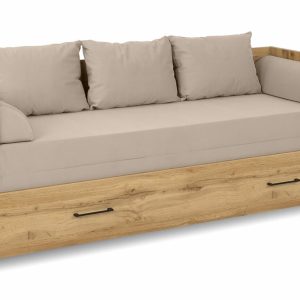 Rozkládací postel s matracemi a polštáři TETRIS, dub wotan/béžová