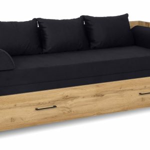 Rozkládací postel s matracemi a polštáři TETRIS, dub wotan/černá