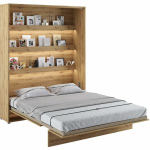 Vysoká sklápěcí postel ve skříni dvoulůžko MONTERASSO, 160×200, dub artisan