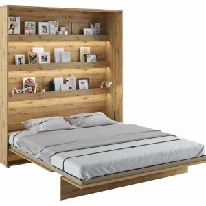 Vysoká sklápěcí postel ve skříni dvoulůžko MONTERASSO, 180×200, dub artisan