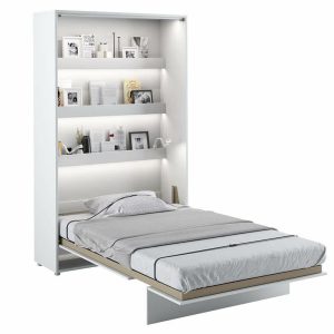 Vysoká sklápěcí postel ve skříni MONTERASSO, 120x200cm, bílá lesk