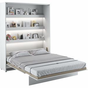 Vysoká sklápěcí postel ve skříni dvoulůžko MONTERASSO, 180×200,  bílá lesk