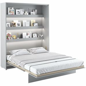 Vysoká sklápěcí postel ve skříni dvoulůžko MONTERASSO, 160×200, šedá