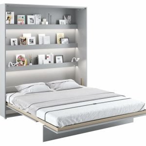 Vysoká sklápěcí postel ve skřini dvoulůžko MONTERASSO, 180×200, šedá