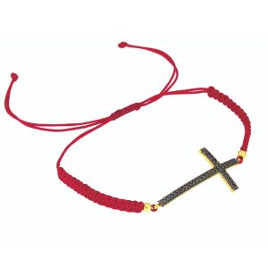 Ochranný červený náramek Zlatý černý křížek