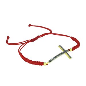 Ochranný červený náramek Zlatý křížek s černými kamínky