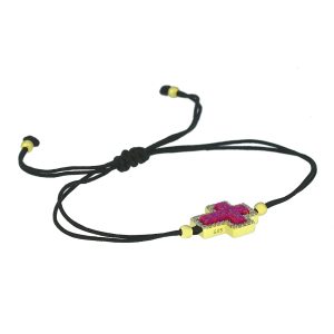 Ochranný černý náramek Zlatý růžový kříž