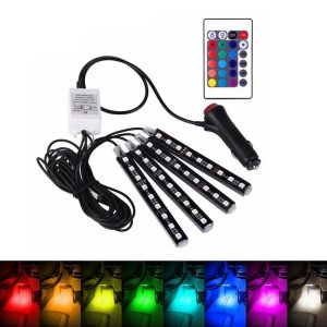 Univerzální LED osvětlení prostoru pro nohy v autě, sada náladového osvětlení s dálkovým ovládáním