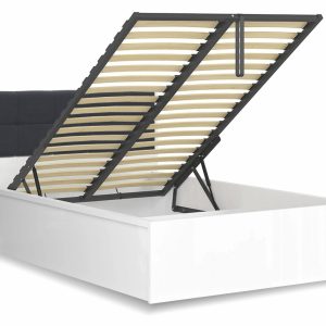 Postel jednolůžko s úložným prostorem a roštem TETRIS 120×200,  bílá lesk – černá