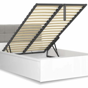 Postel jednolůžko s úložným prostorem a roštem TETRIS 140×200,  bílá lesk – šedá