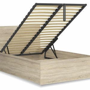 Postel jednolůžko s úložným prostorem a roštem TETRIS 140×200,  dub sonoma