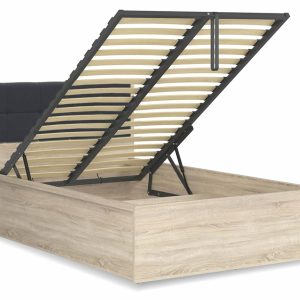 Postel jednolůžko s úložným prostorem a roštem TETRIS 140×200,  dub sonoma  – černá