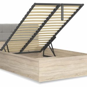 Postel jednolůžko s úložným prostorem a roštem TETRIS 140×200,  dub sonoma  – šedá