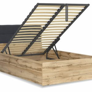 Postel jednolůžko s úložným prostorem a roštem TETRIS 140×200,  dub wotan – černá