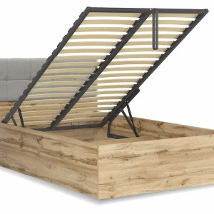 Postel jednolůžko s úložným prostorem a roštem TETRIS 140×200,  dub wotan – šedá
