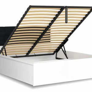 Postel dvoulůžko s úložným prostorem a roštem TETRIS 160×200,  bílá lesk – černá