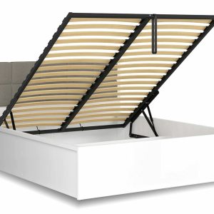 Postel dvoulůžko s úložným prostorem a roštem TETRIS 160×200,  bílá lesk – šedá