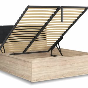 Postel dvoulůžko s úložným prostorem a roštem TETRIS 160×200,  dub sonoma – černá