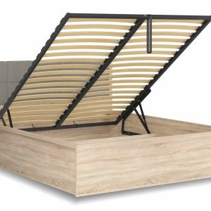 Postel dvoulůžko s úložným prostorem a roštem TETRIS 160×200,  dub sonoma – šedá