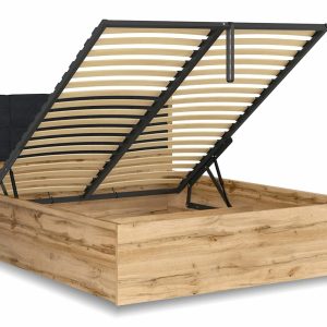 Postel dvoulůžko s úložným prostorem a roštem TETRIS 160×200,  dub wotan – černý