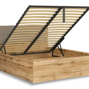 Postel dvoulůžko s úložným prostorem a roštem TETRIS 160×200,  dub wotan – šedá