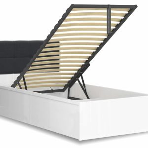 Postel jednolůžko s úložným prostorem a roštem TETRIS 90×200,  bílá lesk – černá