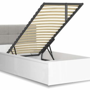 Postel jednolůžko s úložným prostorem a roštem TETRIS 90×200,  bílá lesk – šedá