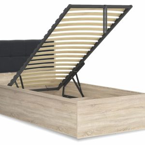 Postel jednolůžko s úložným prostorem a roštem TETRIS 90×200,  dub sonoma – černá