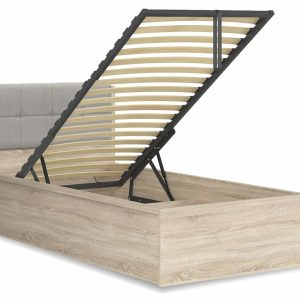 Postel jednolůžko s úložným prostorem a roštem TETRIS 90×200,  dub sonoma – šedá