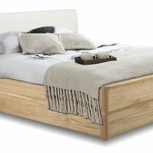 Postel s úložným prostorem a roštem Atlantik, masiv dub přírodní – krémová ekokůže