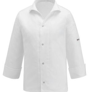 Kuchařský rondon EGOchef VIP s košilovým střihem UNISEX – bílý – 100% bavlna – dlouhý rukáv L