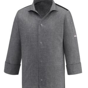 Kuchařský rondon EGOchef VIP s košilovým střihem UNISEX – šedý – dlouhý rukáv L