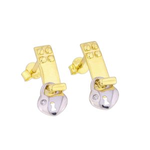 Zlaté náušnice s BÍLÝM ZÁMKEM