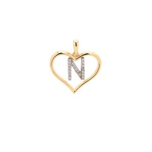 Zlatý přívěsek písmenko N v srdci