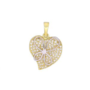 Zlatý přívěsek SRDCE s bílým květem