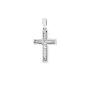 Zlatý zirkonový křížek v bílém zlatě