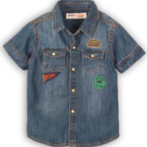 Košile džínová chlapecká s krátkým rukávem, Minoti, Roar 2, modrá – 98/104 | 3/4let