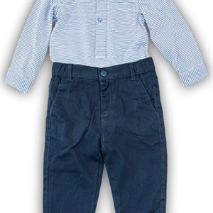Kojenecký set bavlněný, body košile a kalhoty, Minoti, SMART 5, modrá – 86/92 | 18-24m