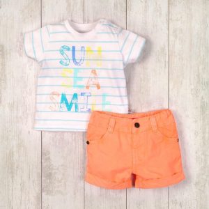 Chlapecký set, tričko a kraťasy, Minoti, SURF 1, oranžová – 86/92 | 18-24m